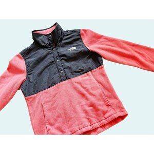 NORTH FACE Women's Orange / Peach & Dark Grey 1/4 Button Fleece Pullover…